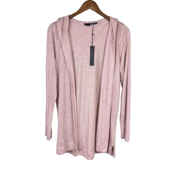 Tahari NWT 100% Linen Pink Hooded Open Long Sleeve Lightweight Tunic Cardigan - Picture 8 of 12